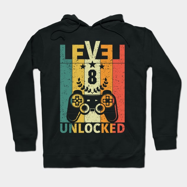 Level 8 Unlocked Funny Video Gamer 8th Birthday Gift Hoodie by nadjahcom